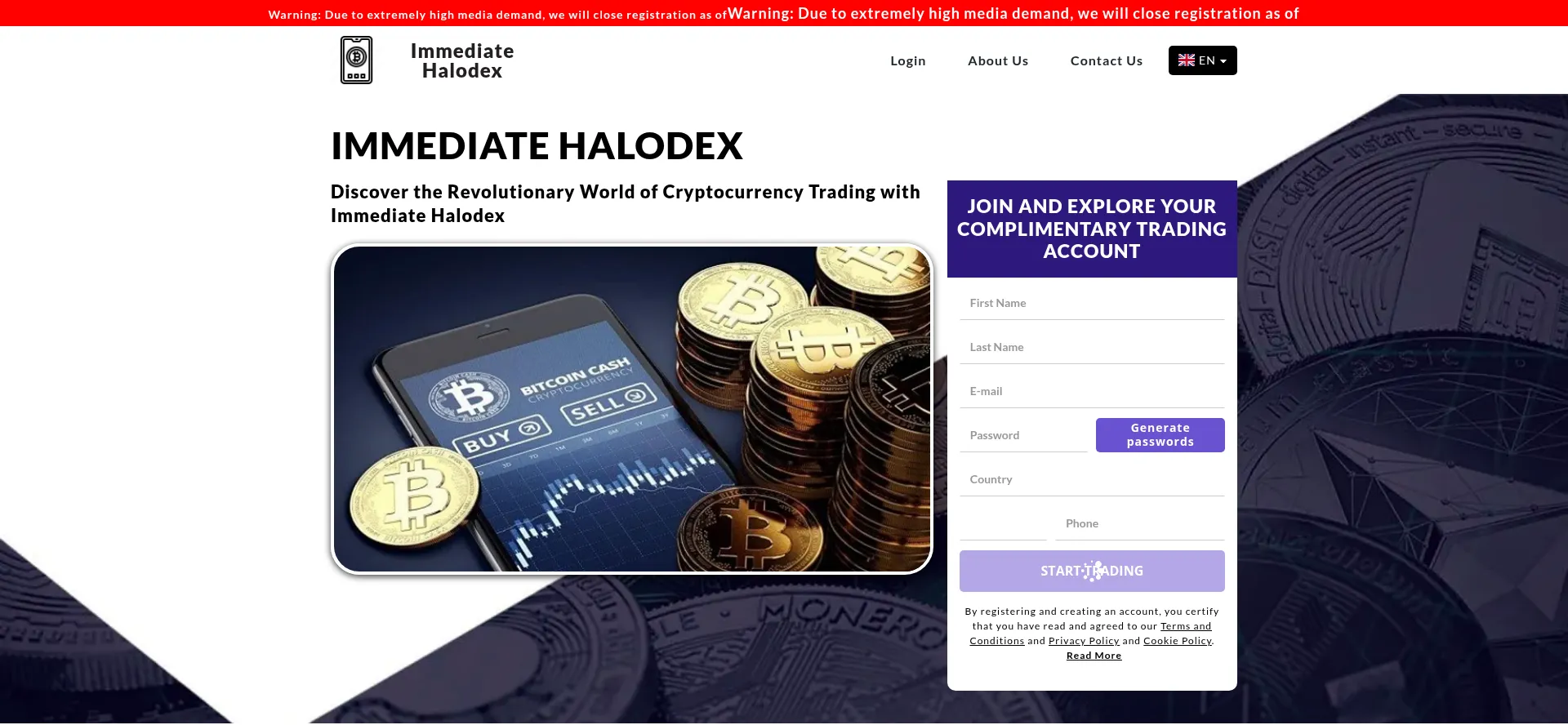 Website screenshot of Immediate-halodex.com