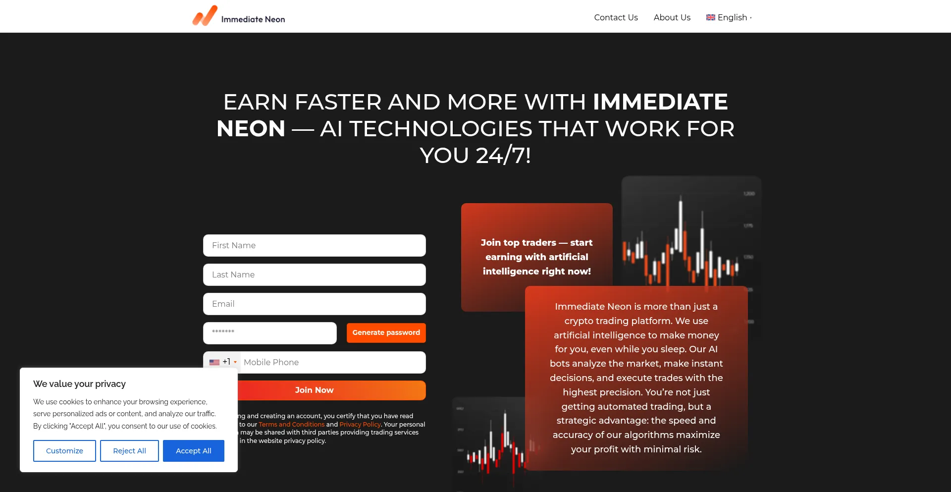 Website screenshot of Immediateneon.com