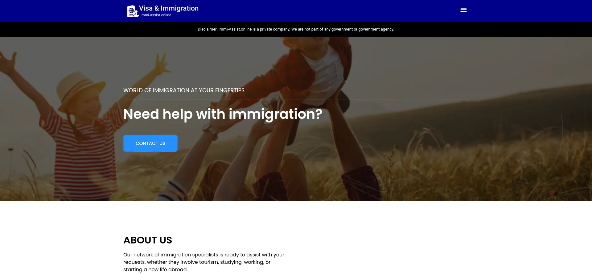Website screenshot of Immi-assist.online