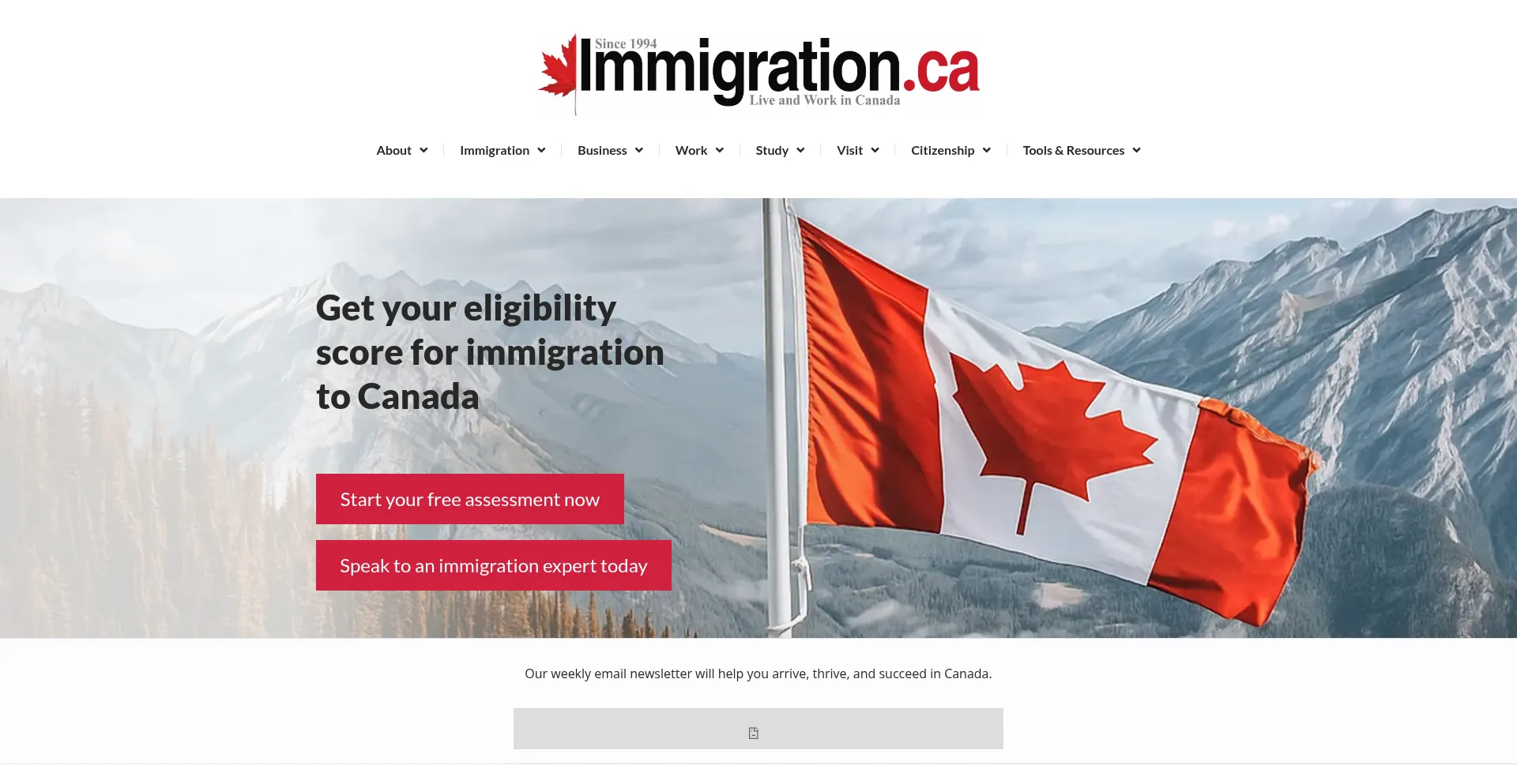Website screenshot of Immigration.ca