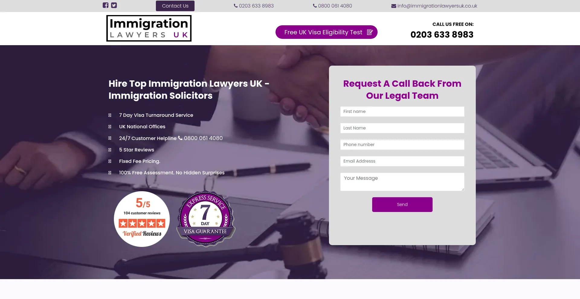 Website screenshot of Immigrationlawyersuk.co.uk