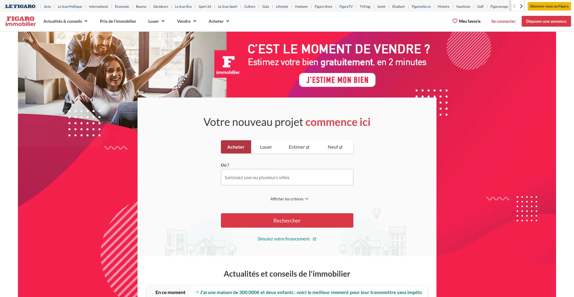 Website screenshot of Immobilier.lefigaro.fr