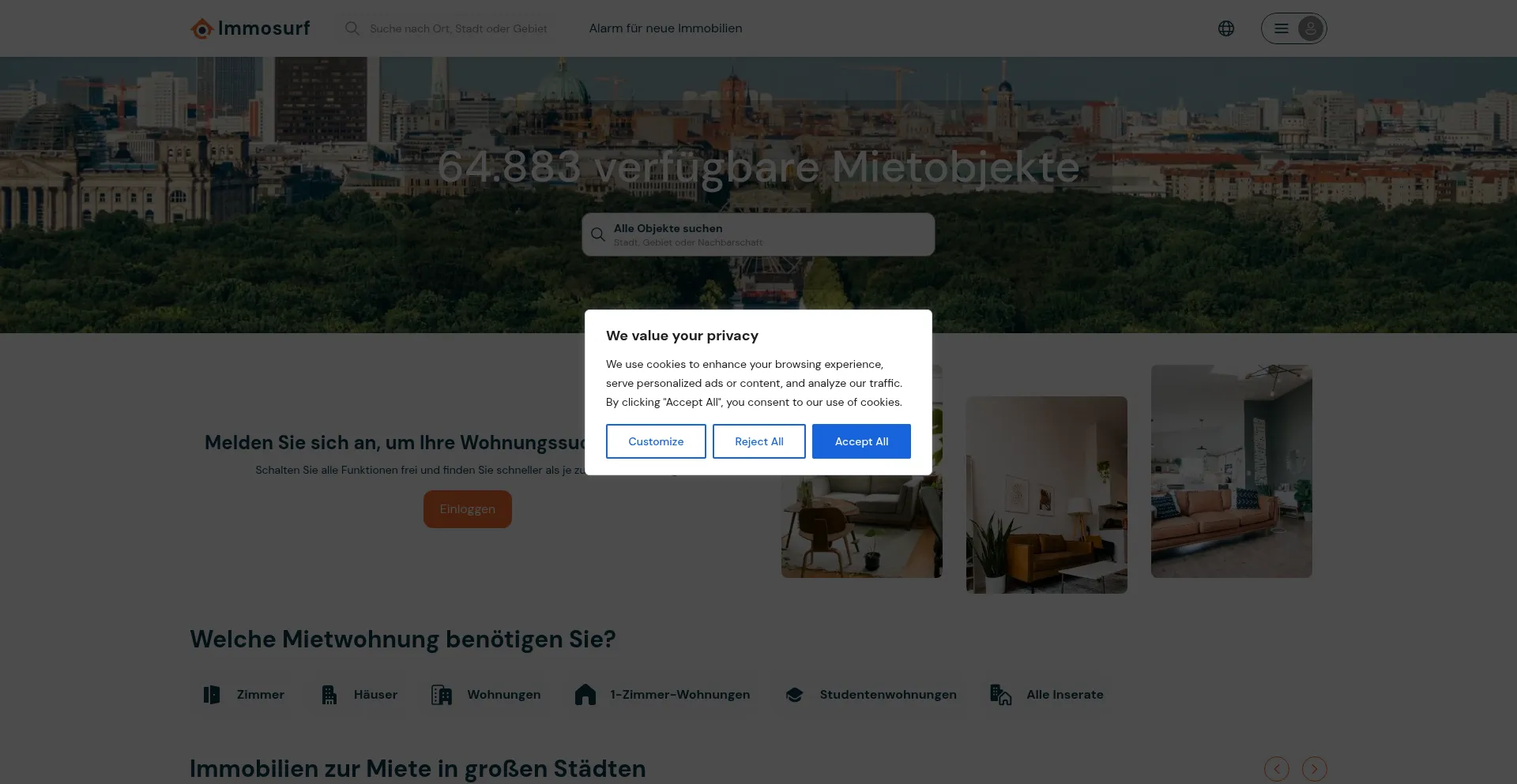Website screenshot of Immosurf.de