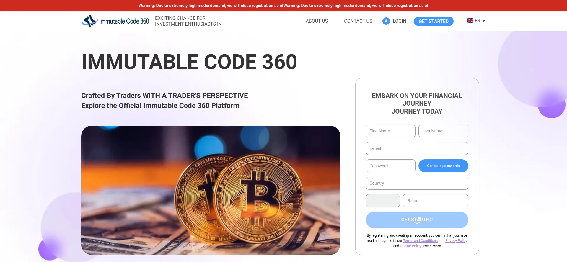 Website screenshot of Immutablecode-360-com.worldsoffinance.com