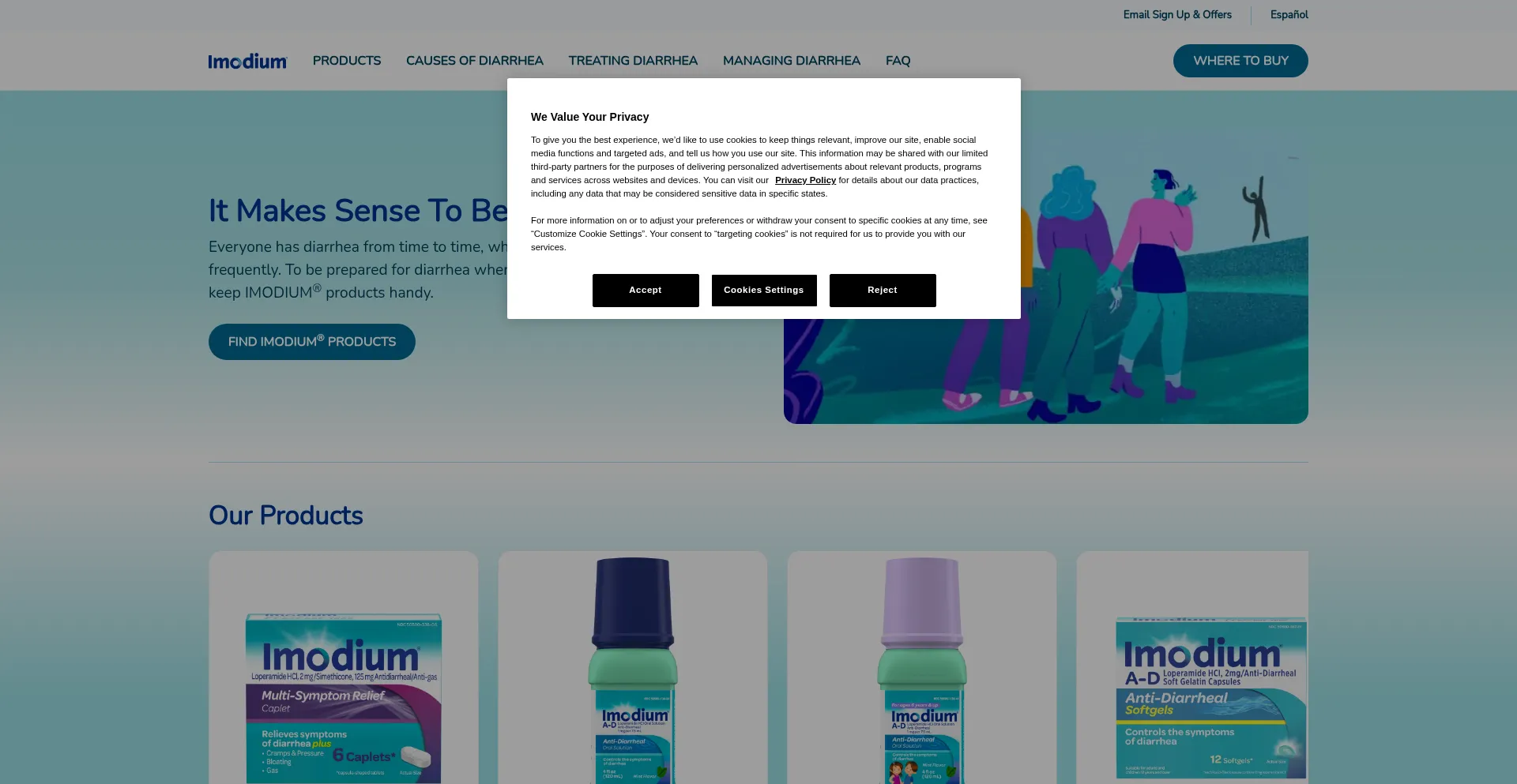 Website screenshot of Imodium.com
