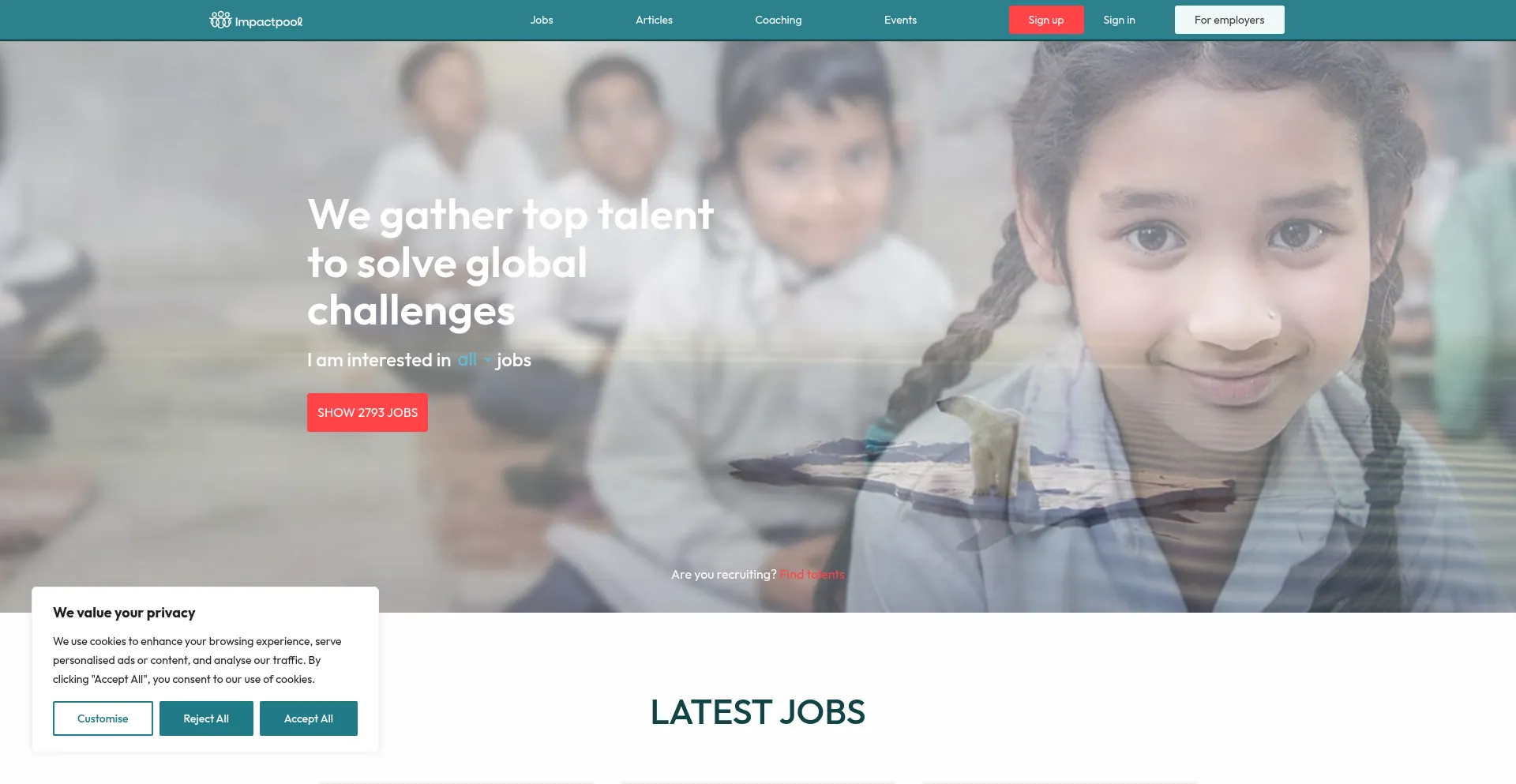 Website screenshot of Impactpool.org