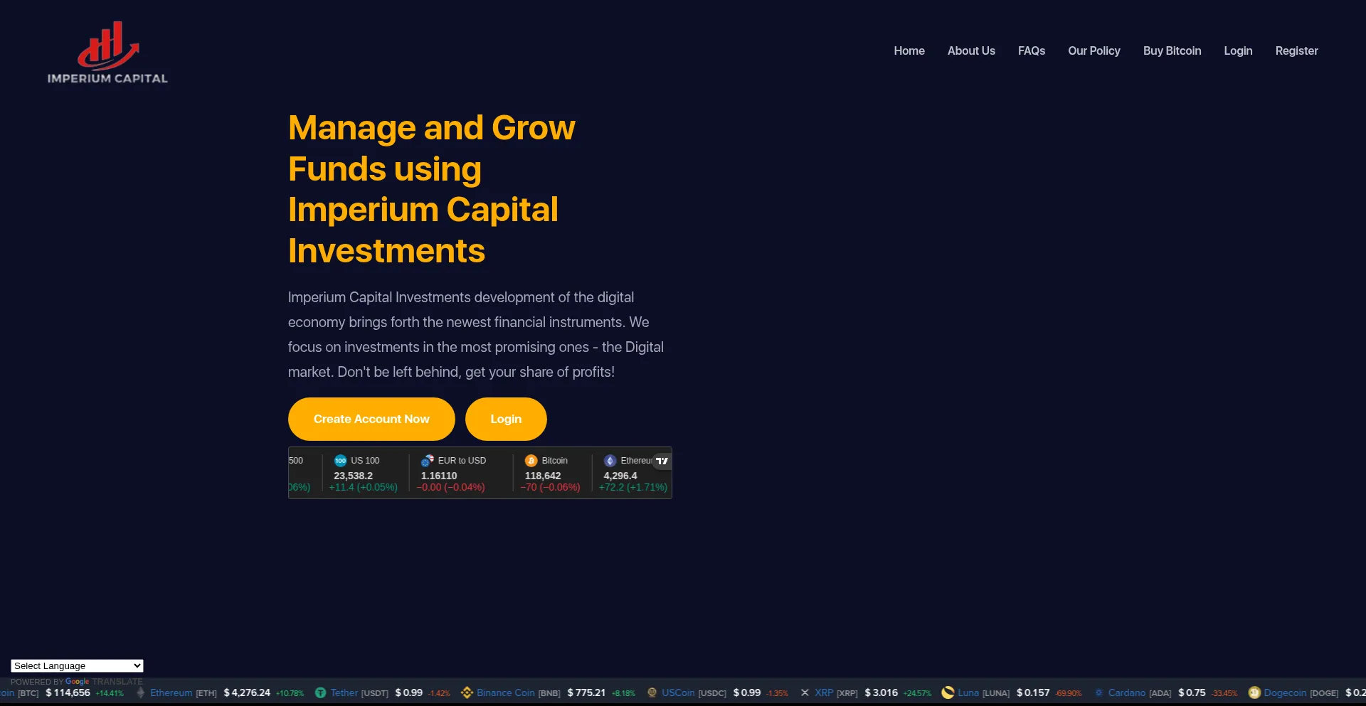 Website screenshot of Imperiumcapitalinv.com
