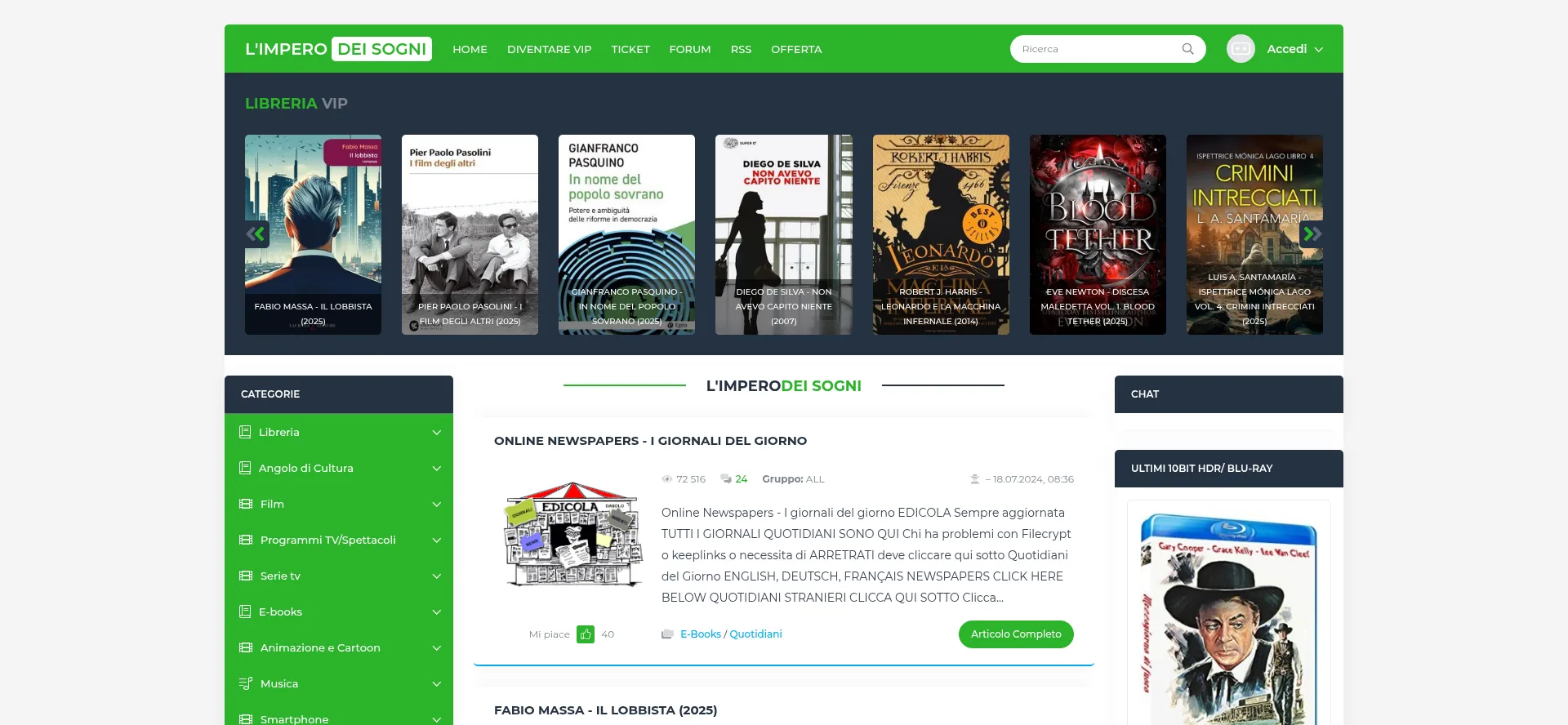 Website screenshot of Imperodeisogni.net