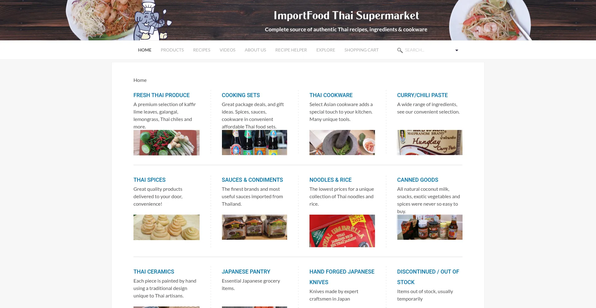 Website screenshot of Importfood.com