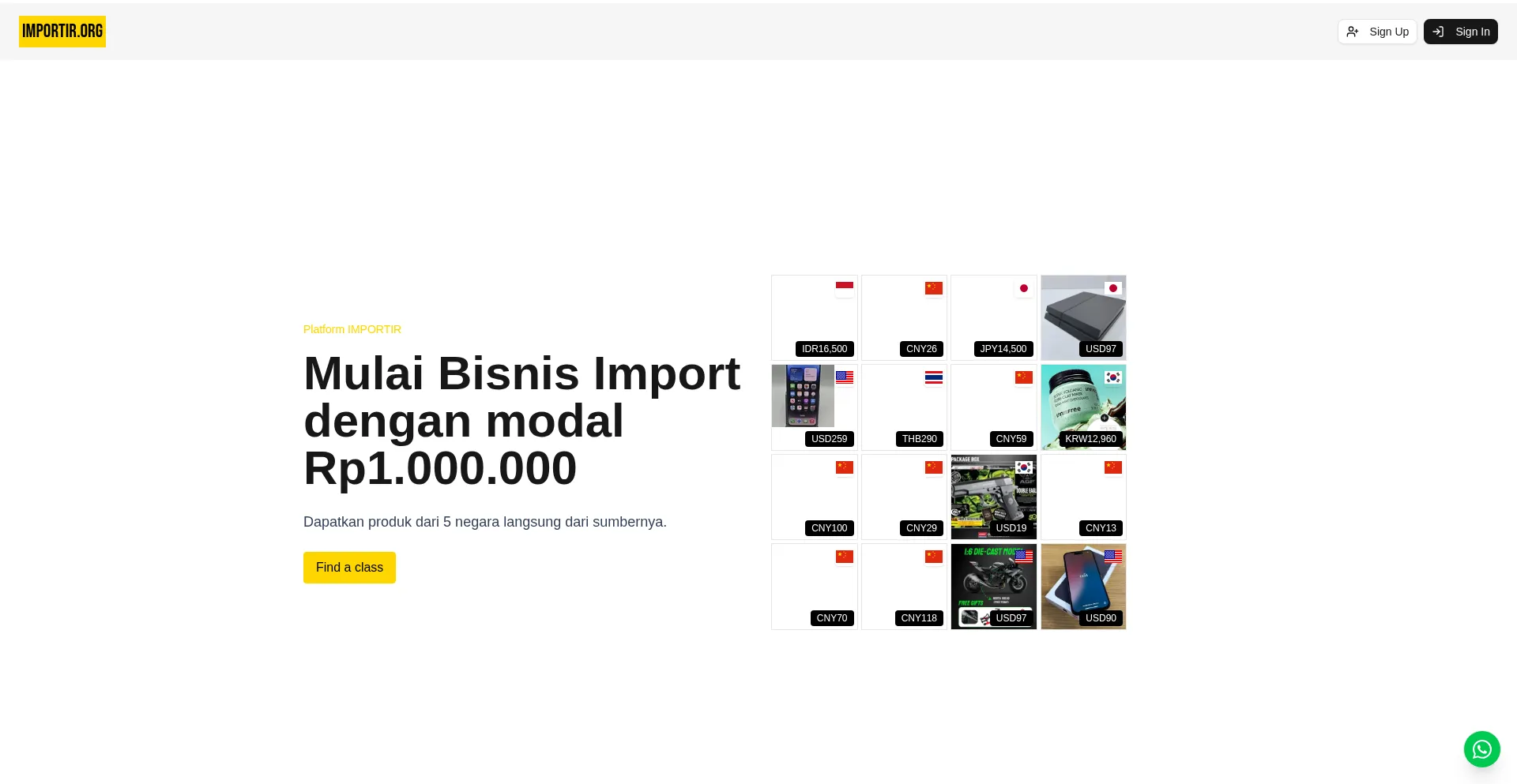 Website screenshot of Importir.org