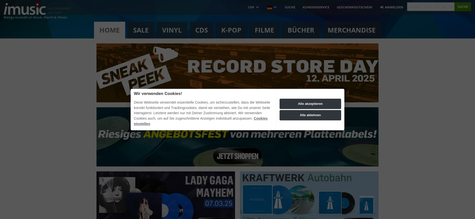 Website screenshot of Imusic.ch