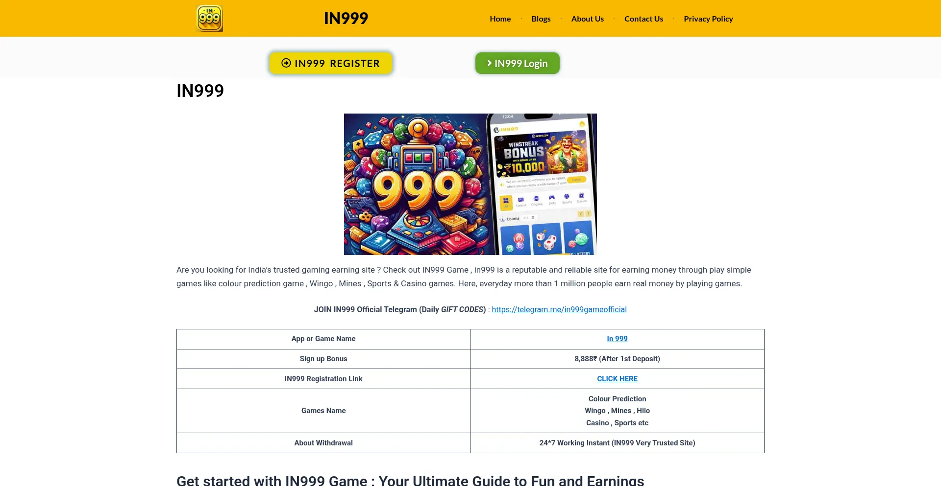 Website screenshot of In999in.com