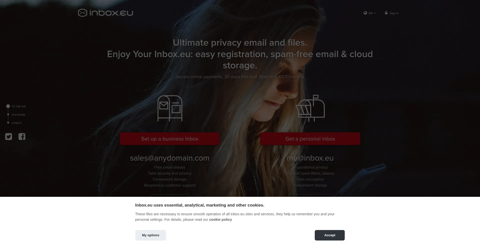 Website screenshot of Inbox.ee
