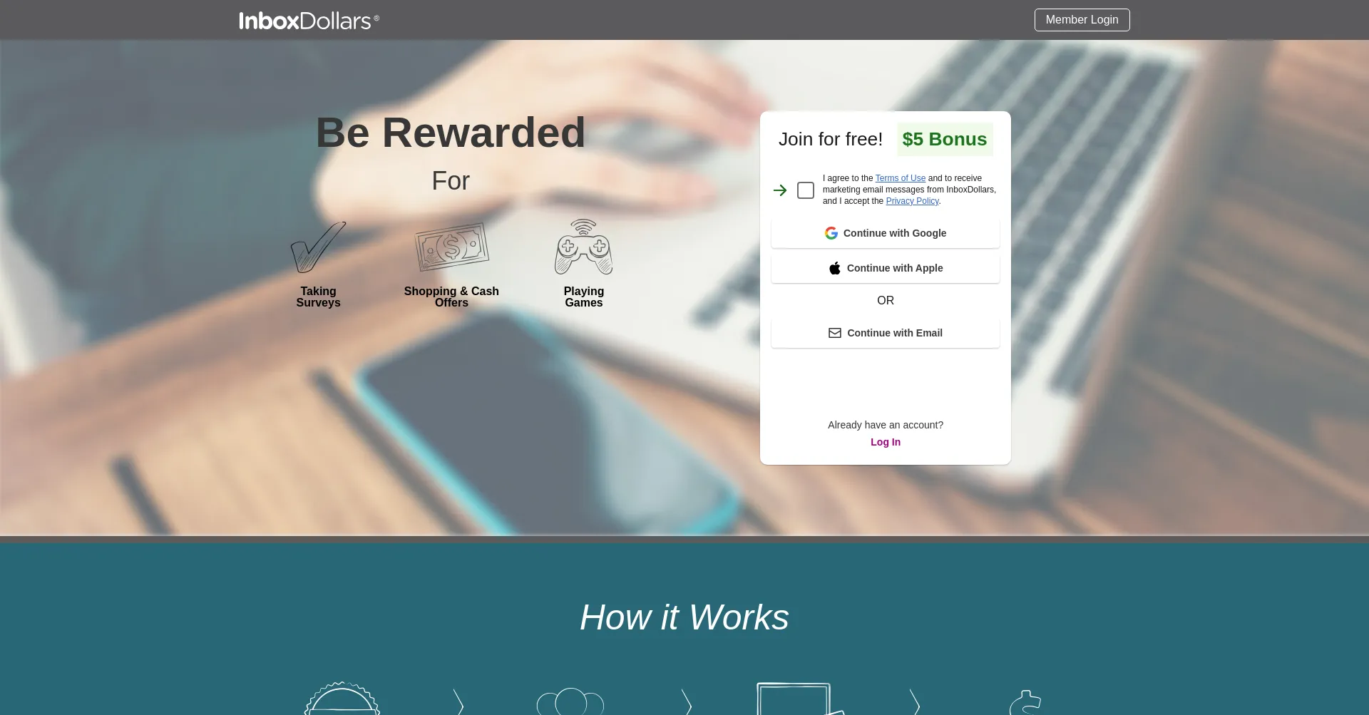 Website screenshot of Inboxdollar.com