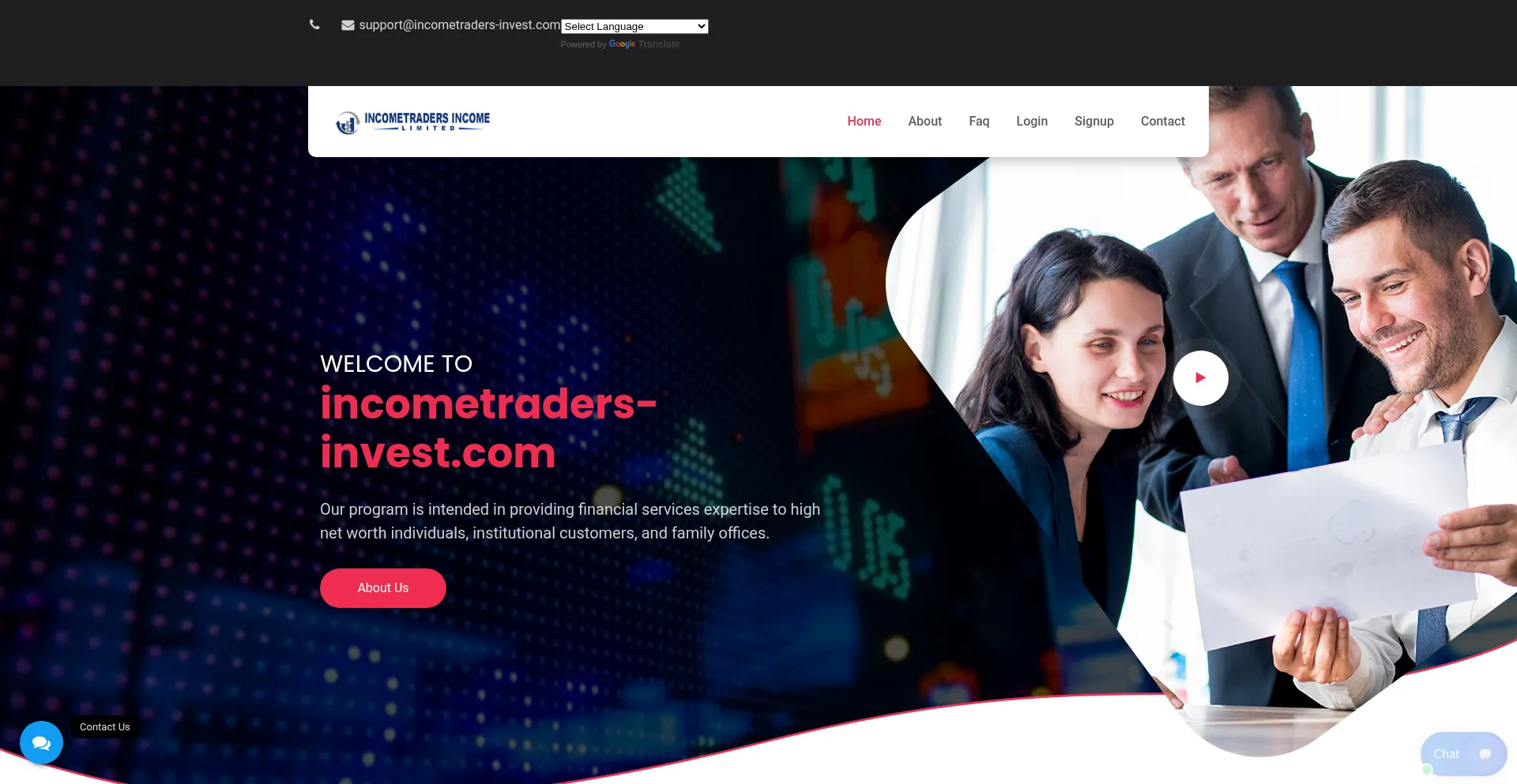 Website screenshot of Incometraders-invest.com