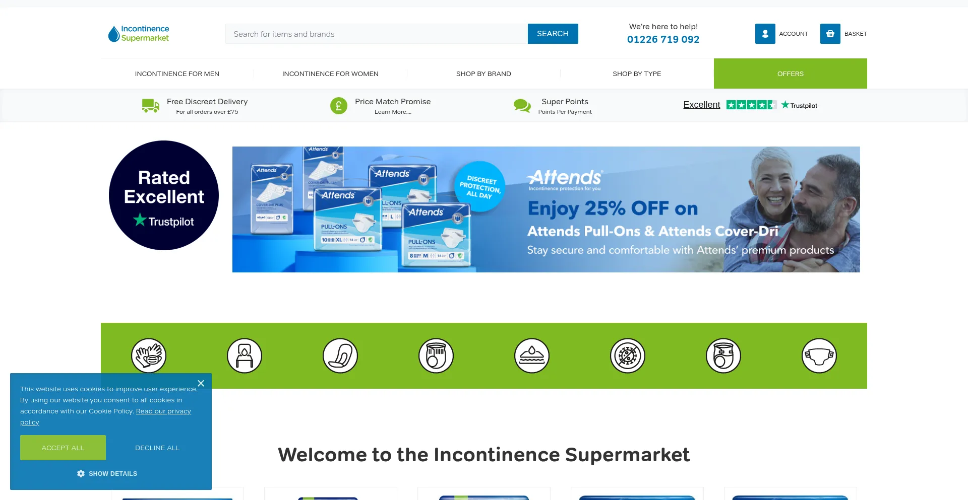 Website screenshot of Incontinencesupermarket.co.uk