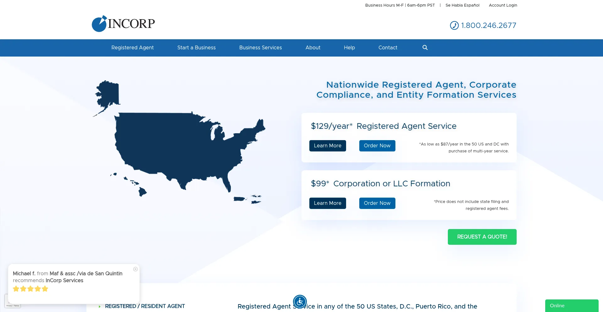 Website screenshot of Incorp.com