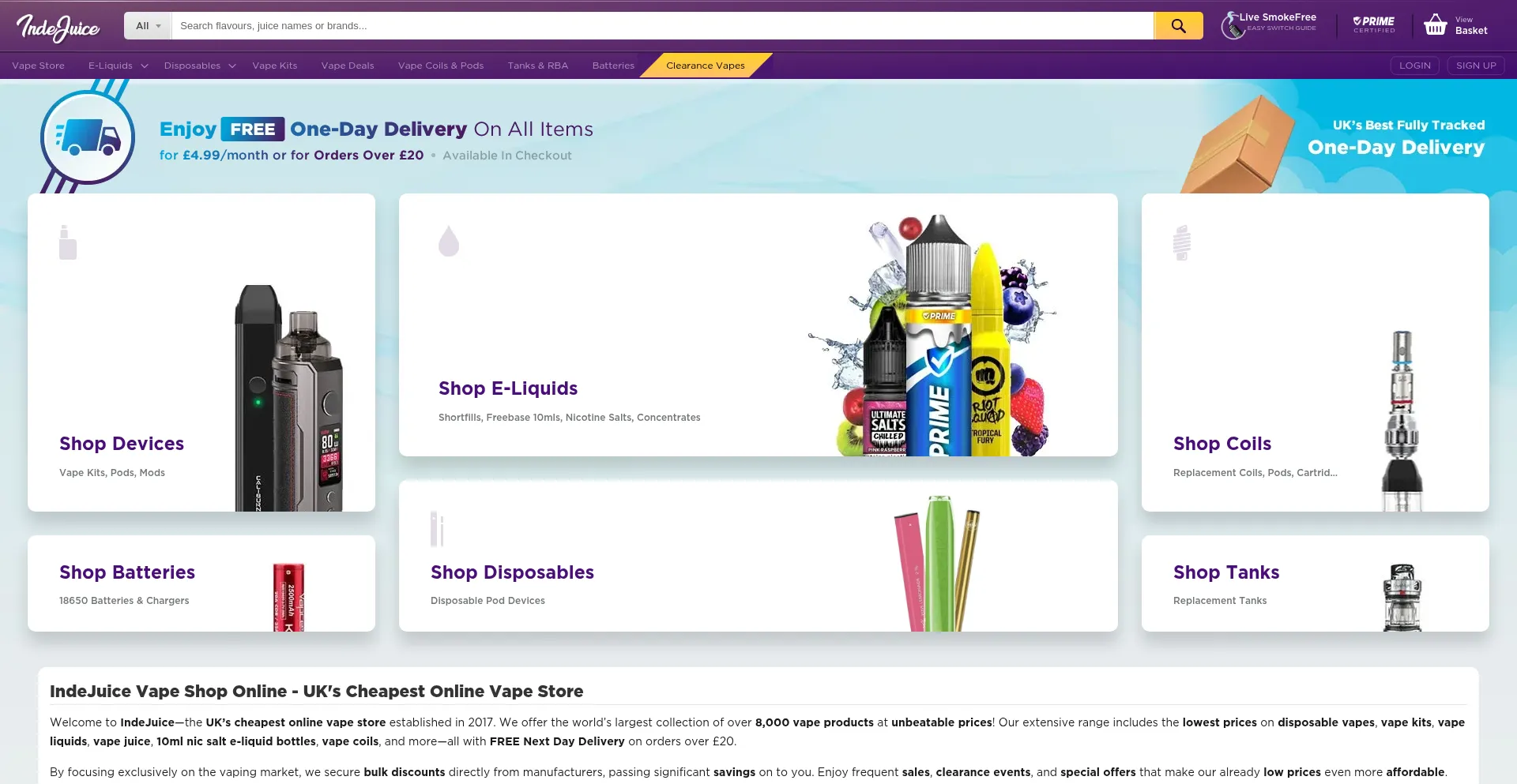 Website screenshot of Indejuice.com