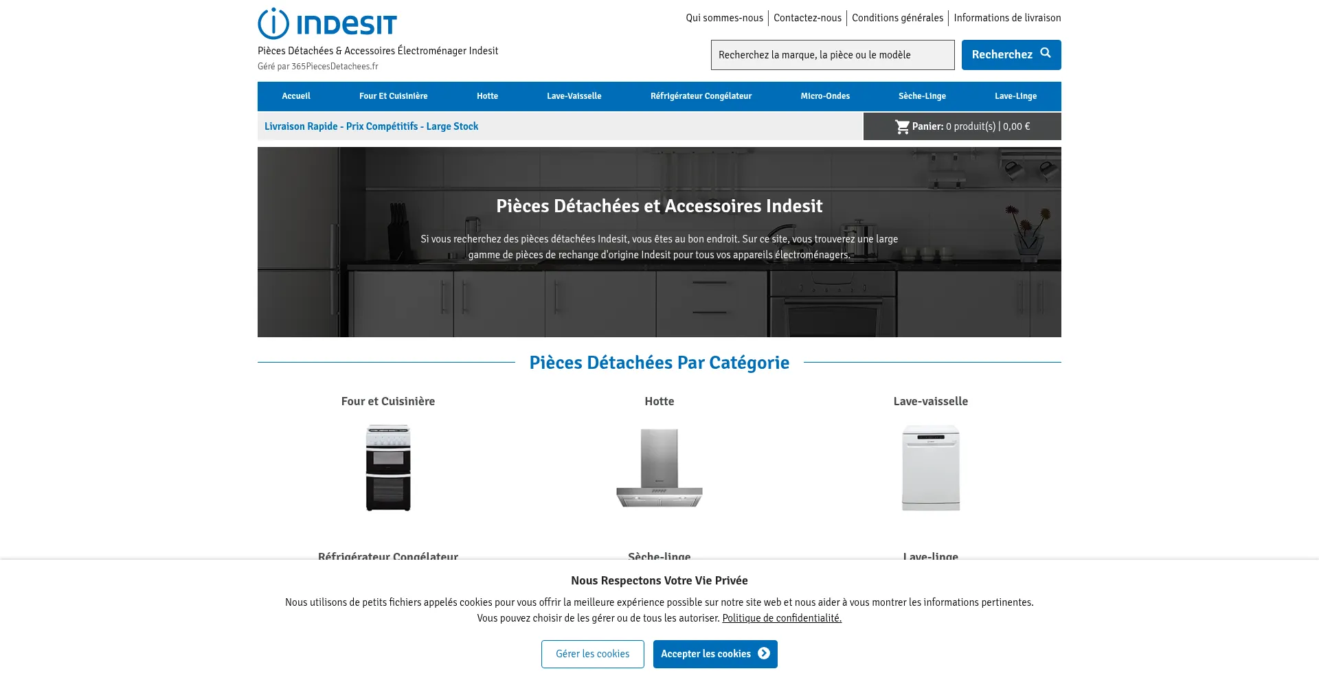 Website screenshot of Indesitpiecesdetachees.fr