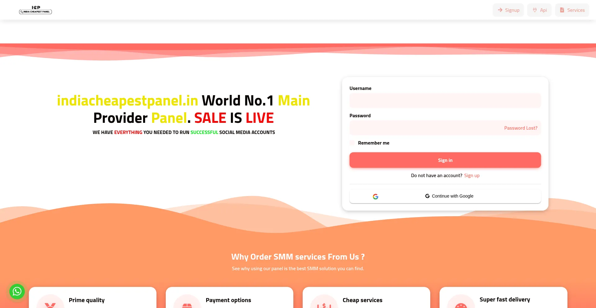 Website screenshot of Indiacheapestpanel.in