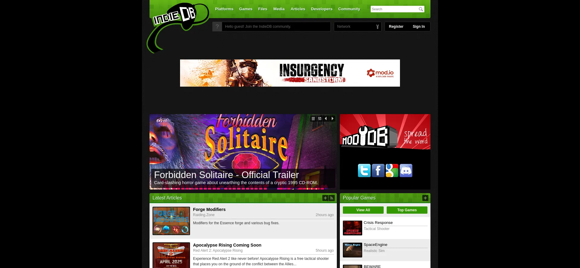 Website screenshot of Indiedb.com