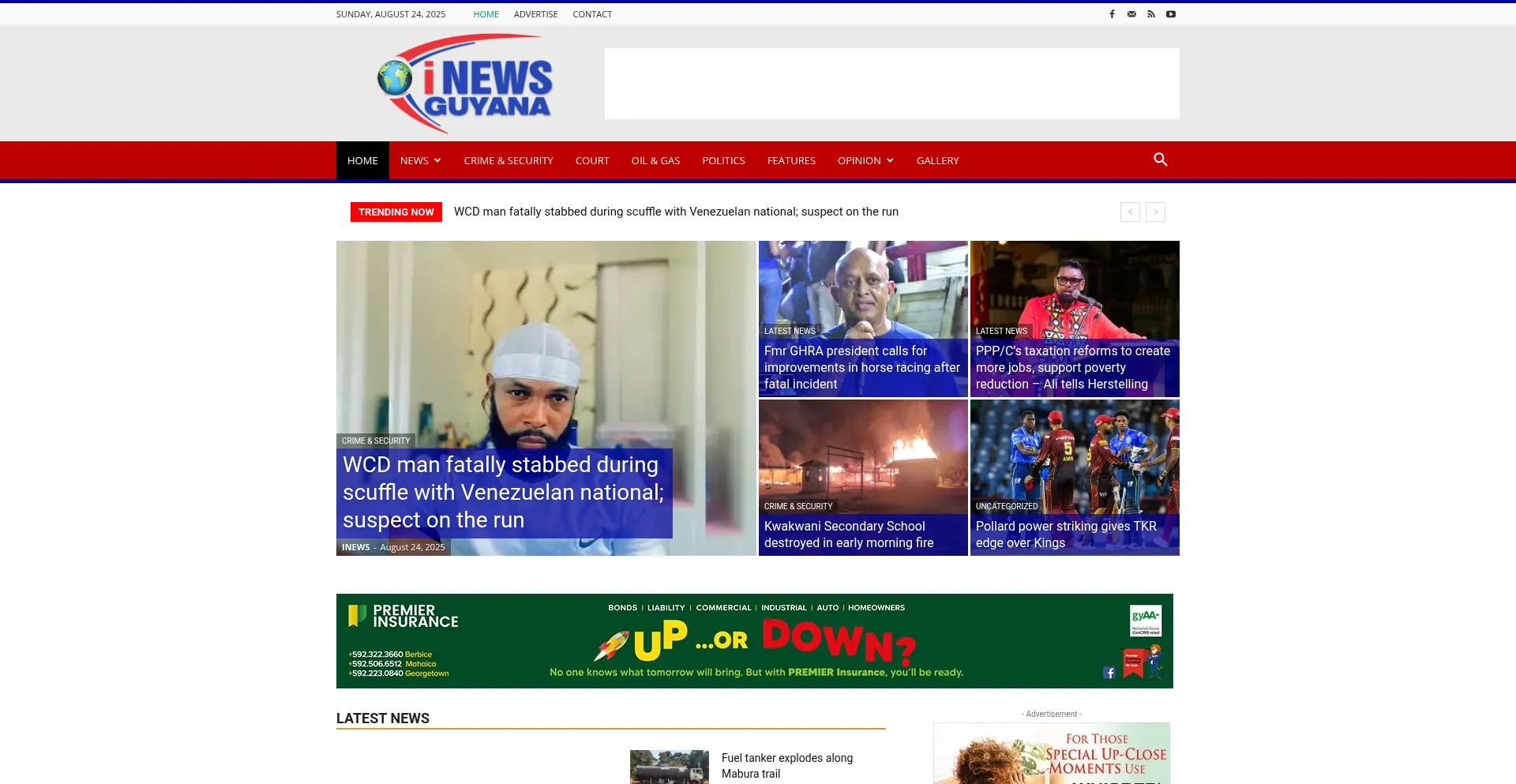 Website screenshot of Inewsguyana.com