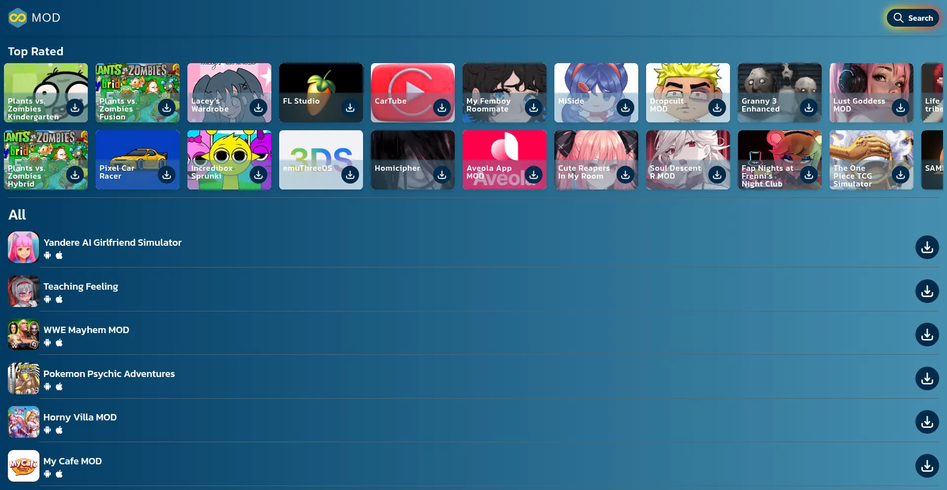 Website screenshot of Infinitemod.com