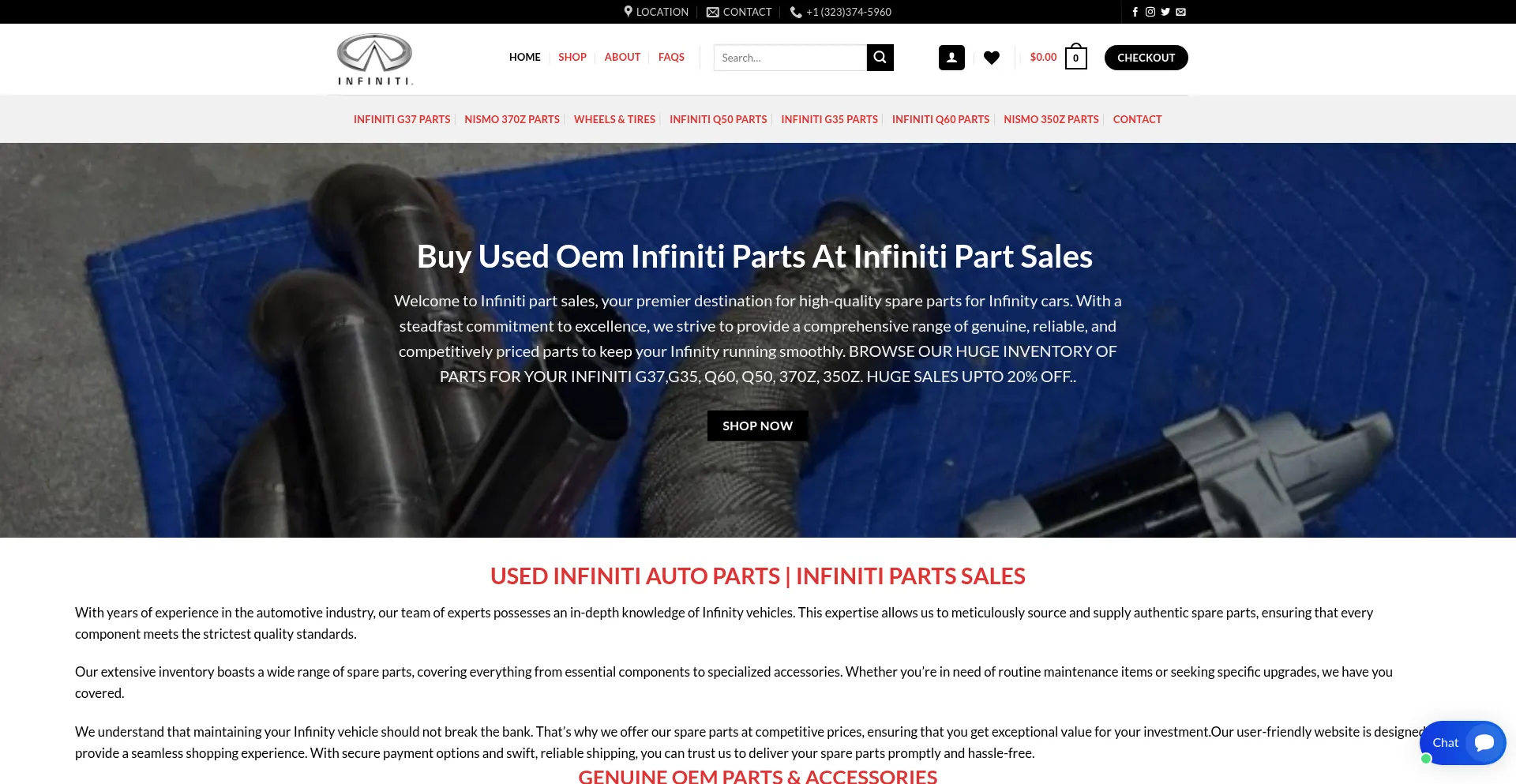 Website screenshot of Infinitipartsales.com