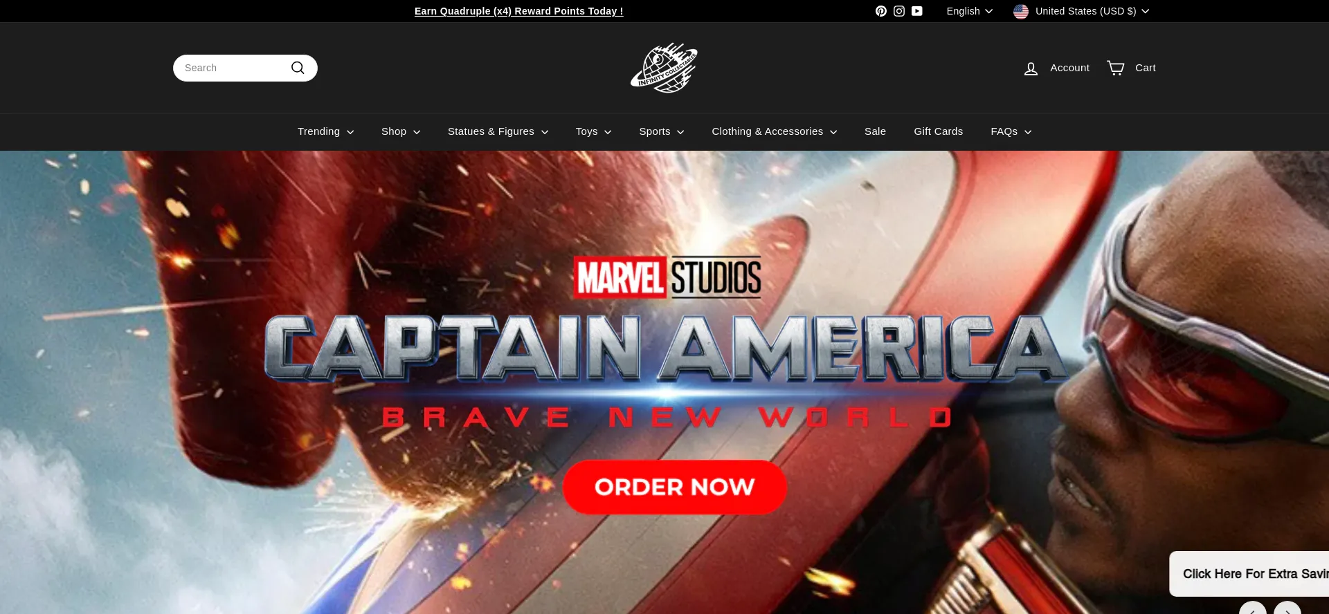 Website screenshot of Infinitycollectables.com