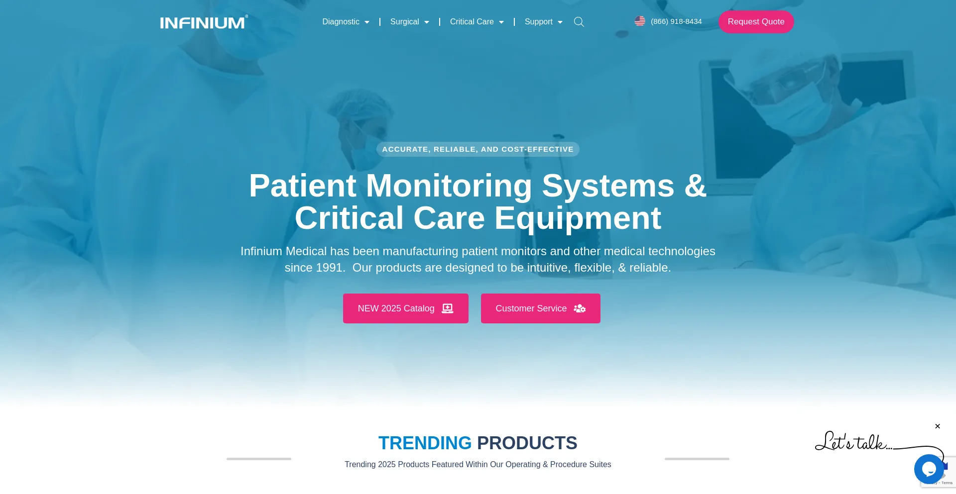 Website screenshot of Infiniummedical.com