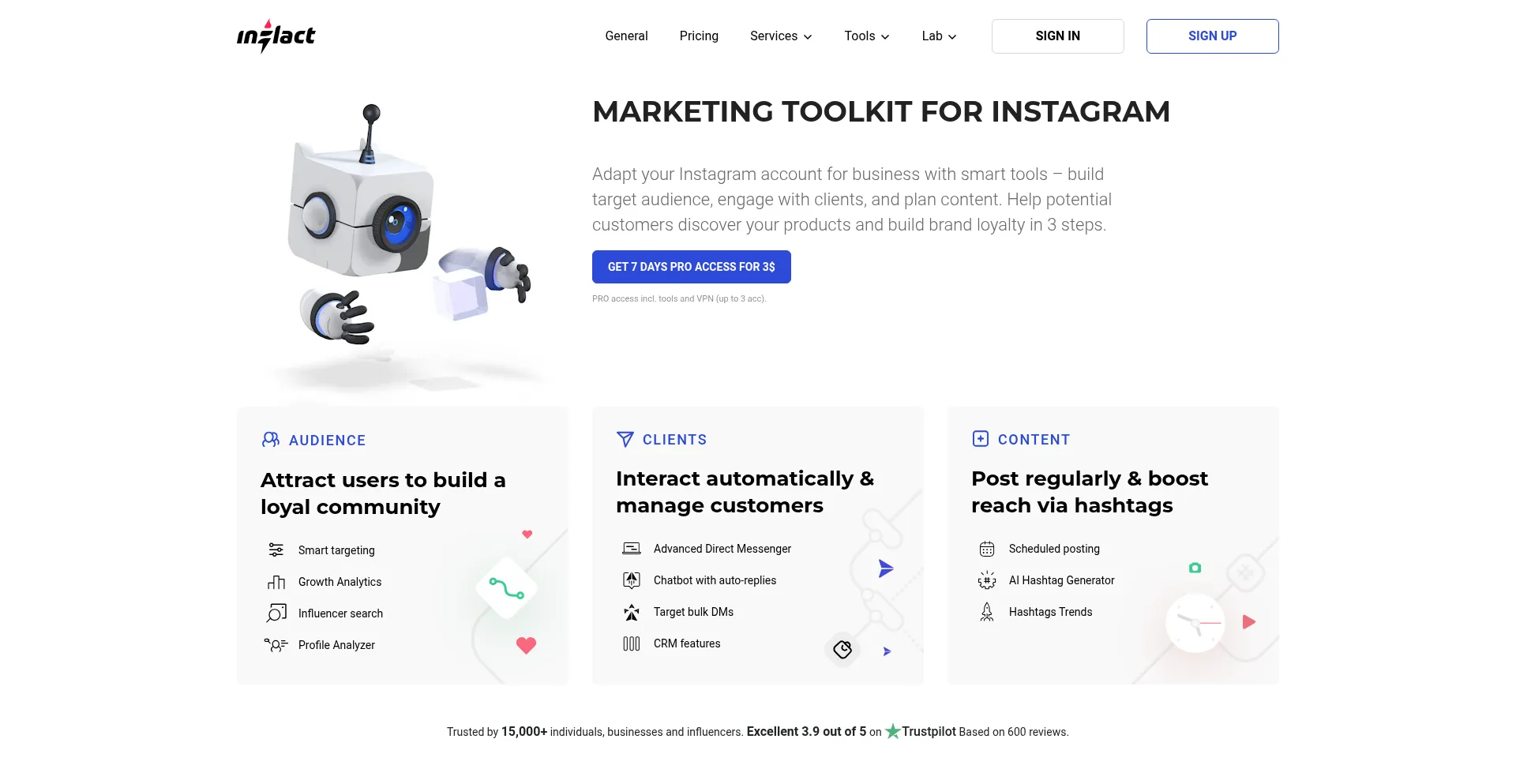Website screenshot of Inflact.com