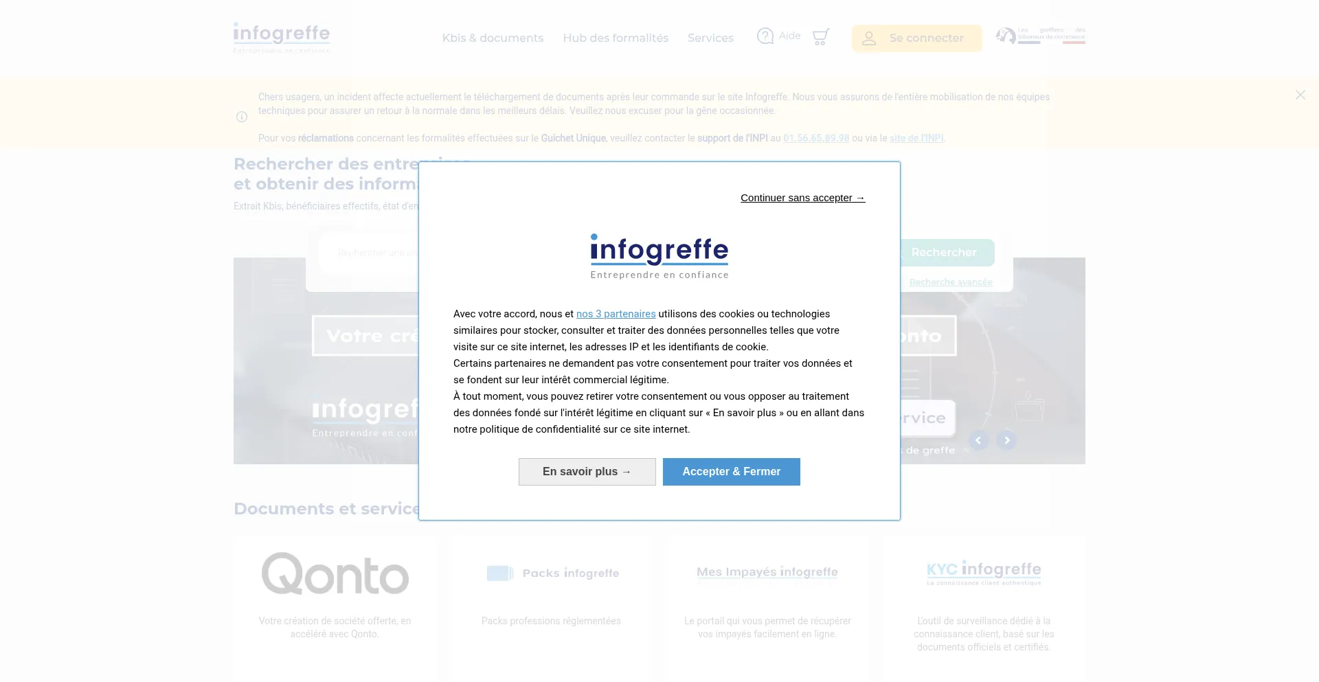 Website screenshot of Infogreffe.fr