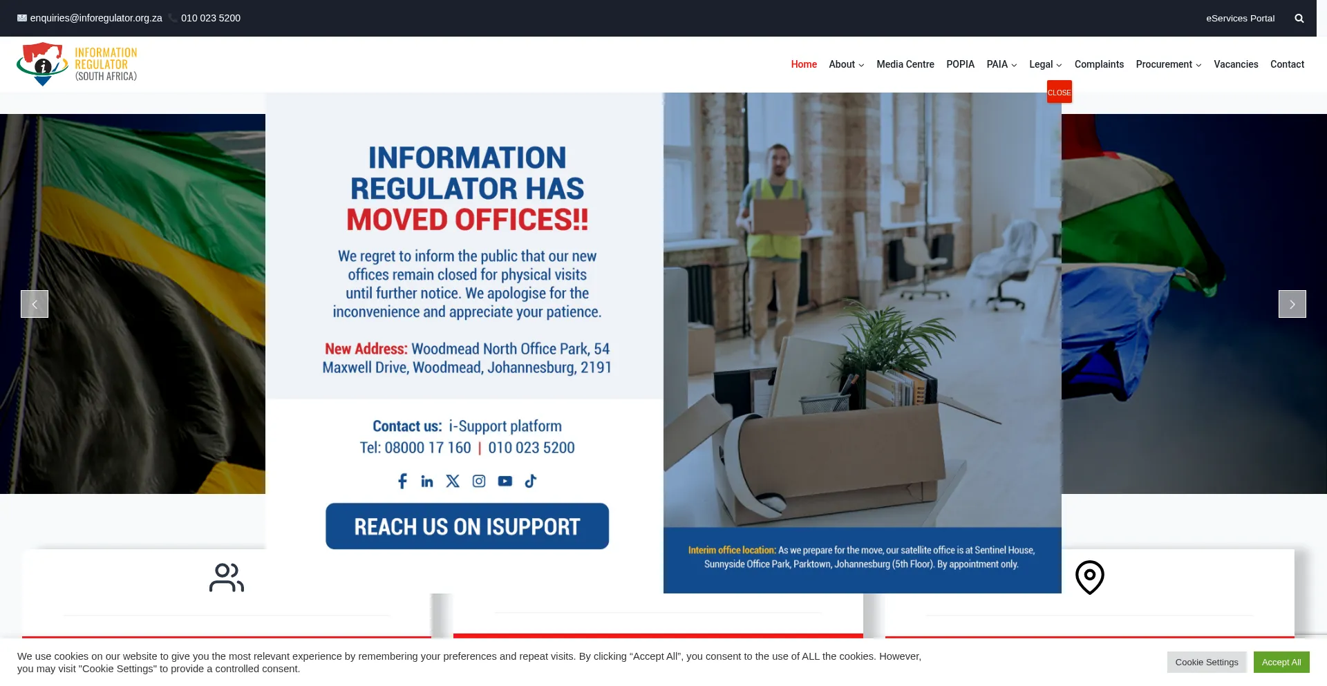 Website screenshot of Inforegulator.org.za