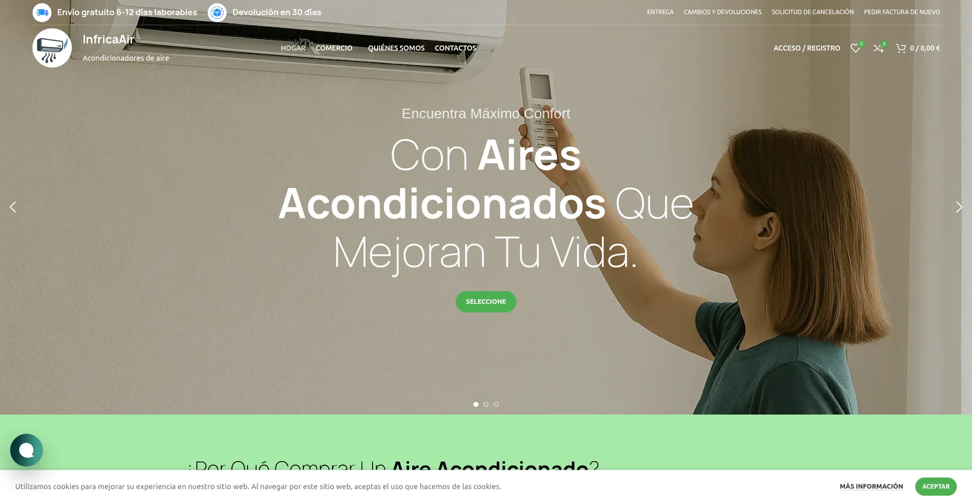Website screenshot of Infricaair.com