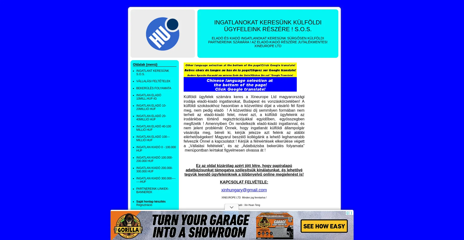 Website screenshot of Ingatlansos.hupont.hu