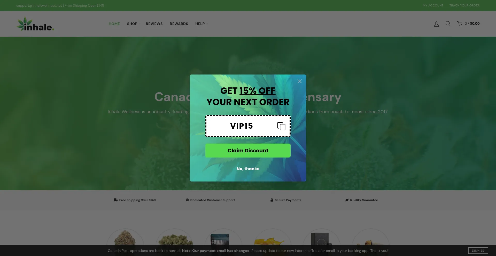 Website screenshot of Inhalewellness.net