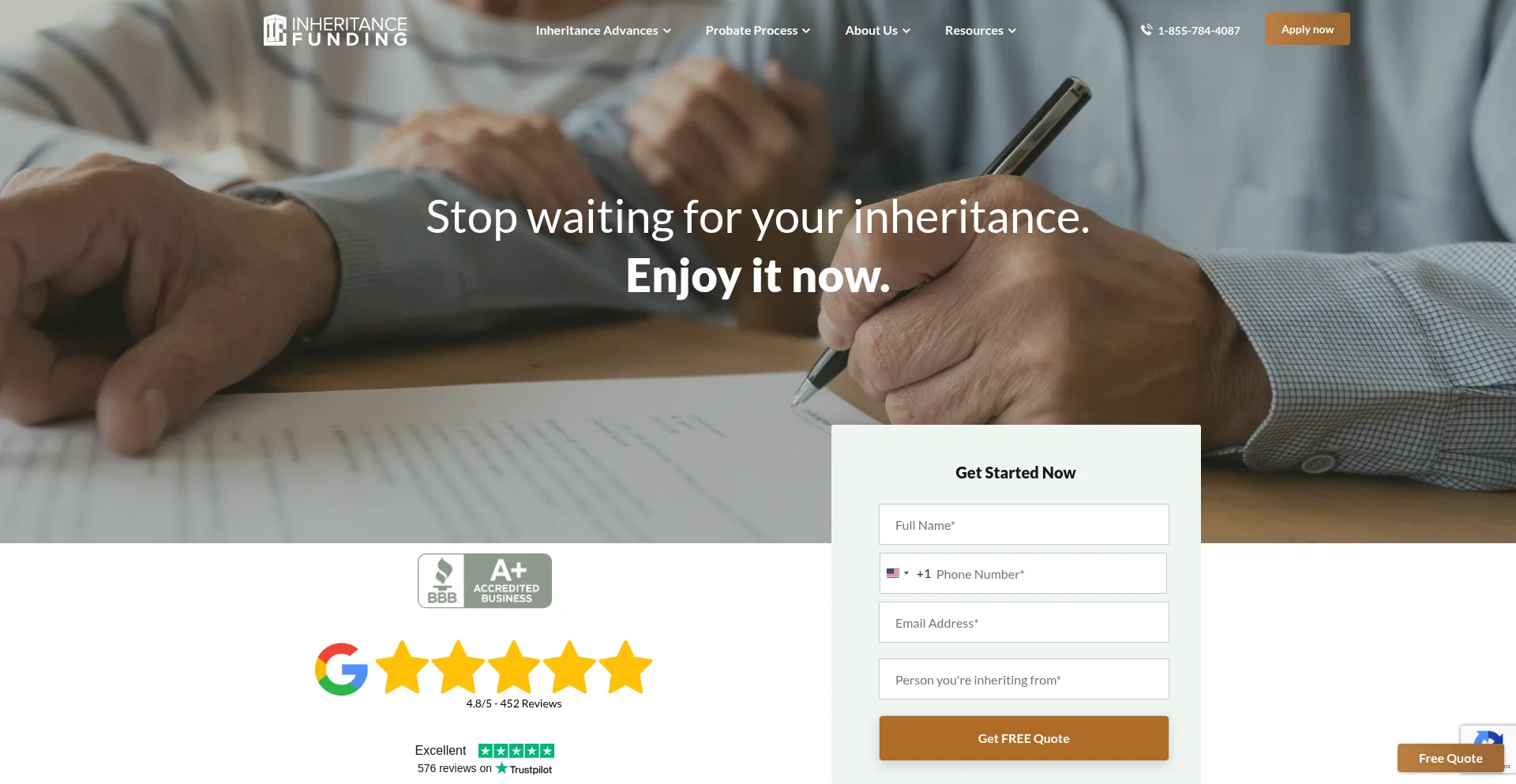 Website screenshot of Inheritancefunding.com