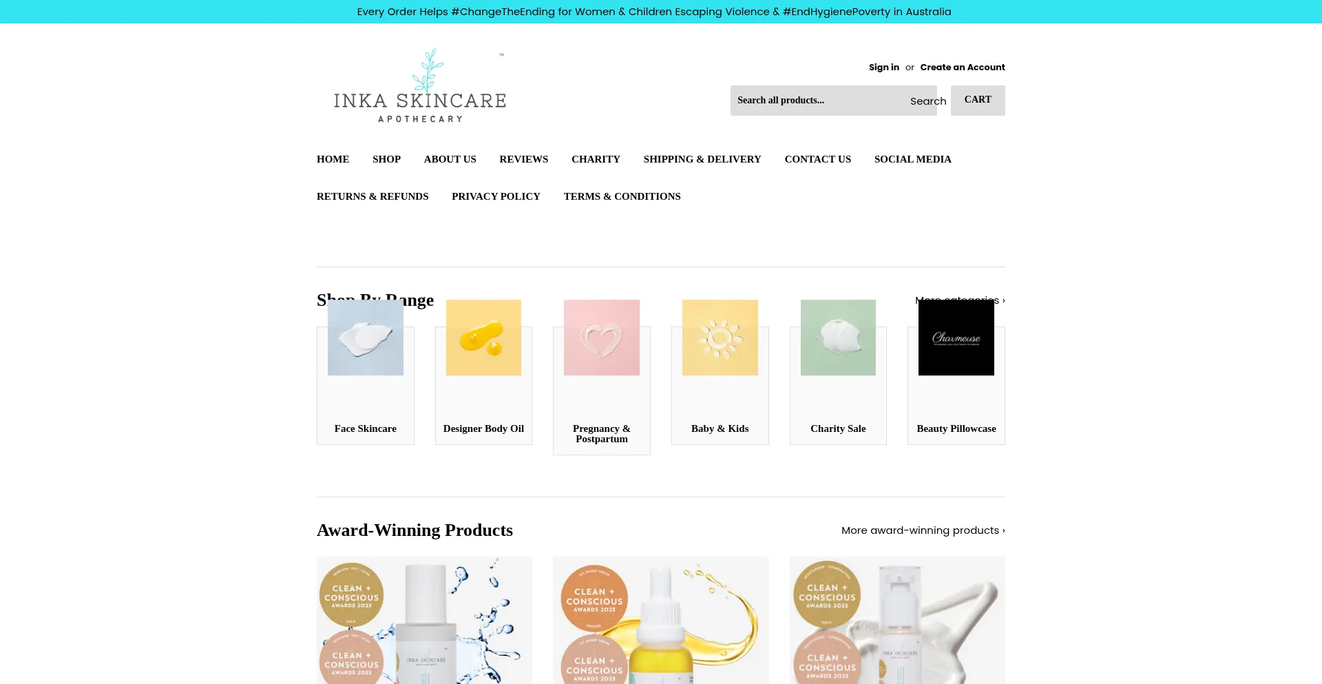 Website screenshot of Inkaskincare.com