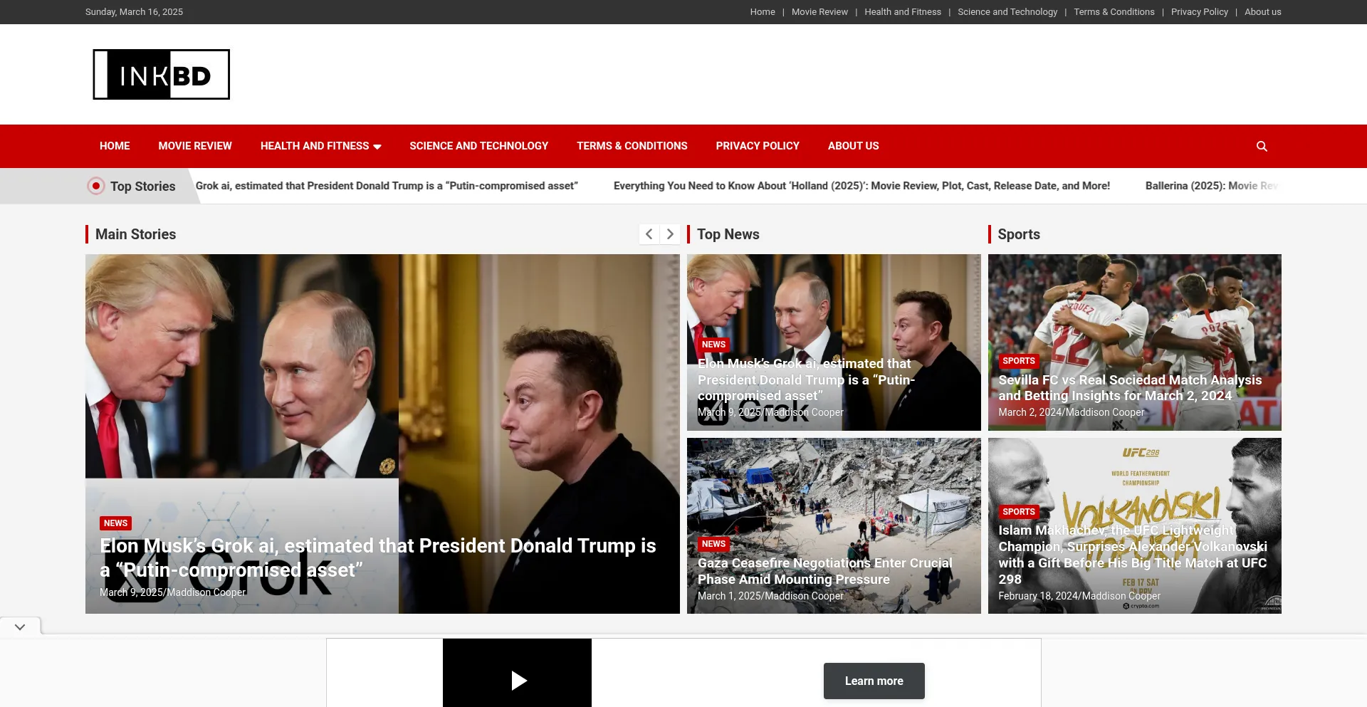 Website screenshot of Inkbd.com