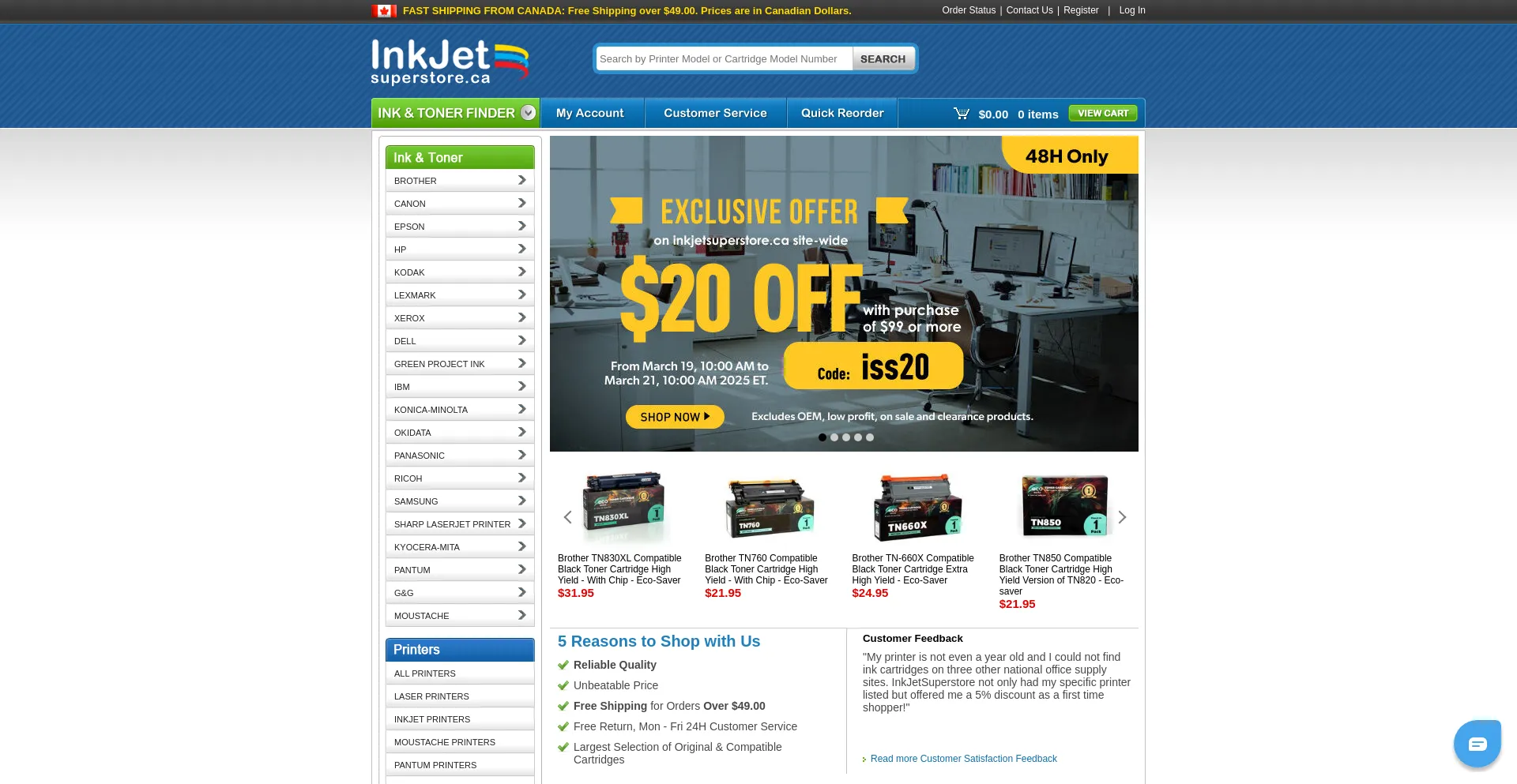 Website screenshot of Inkjetsuperstore.ca