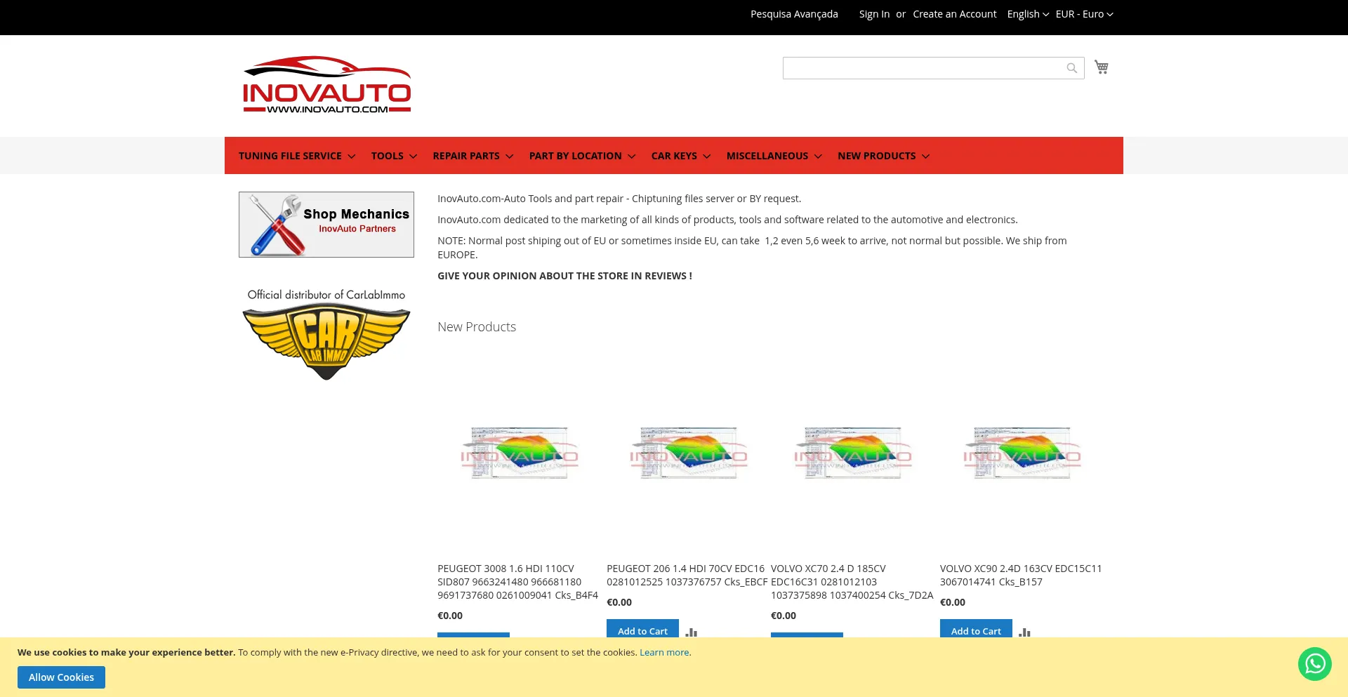 Website screenshot of Inovauto.com