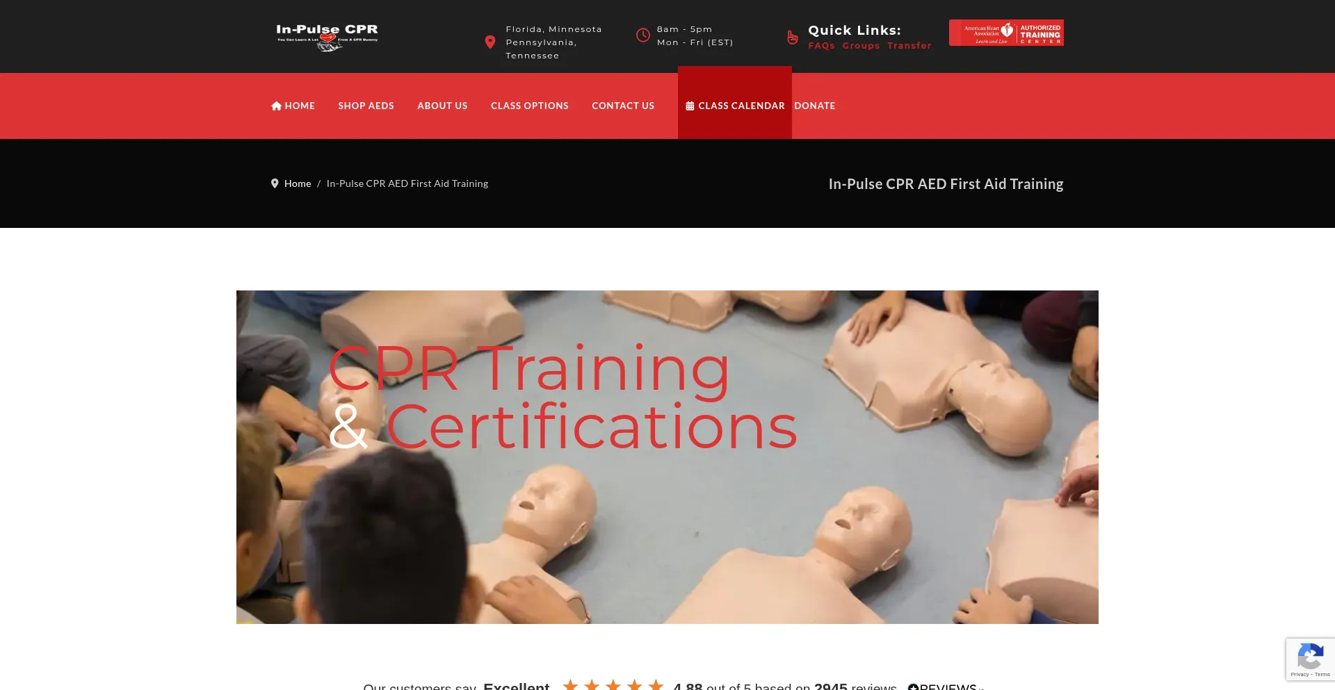 Website screenshot of Inpulsecpr.com