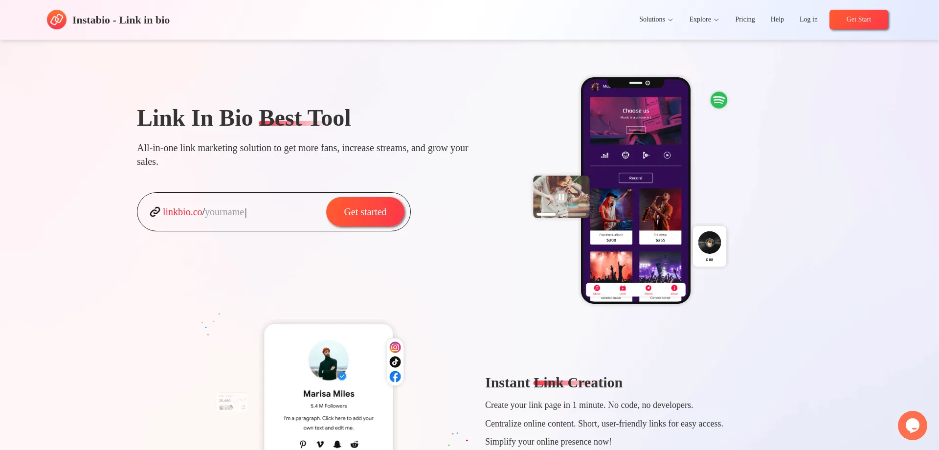 Website screenshot of Instabio.cc
