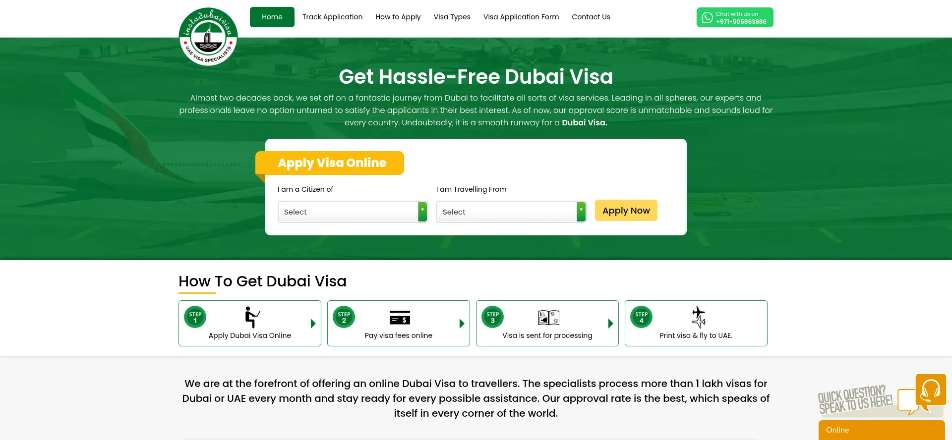 Website screenshot of Instadubaivisa.ae