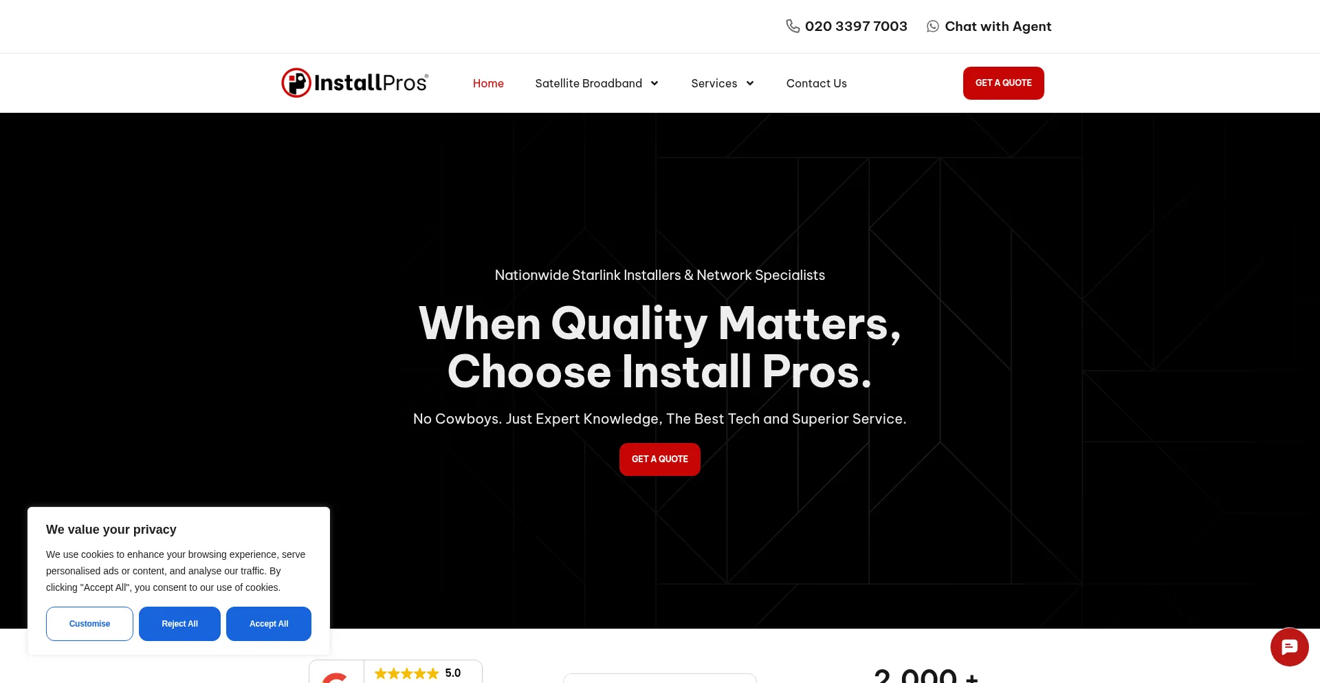 Website screenshot of Installpros.co.uk