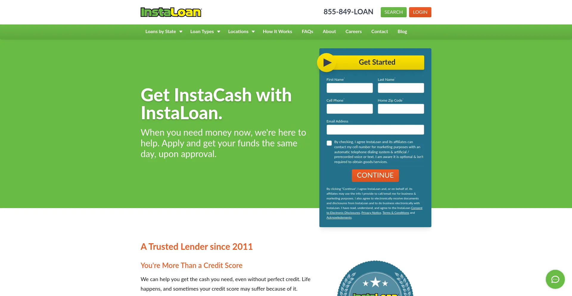 Website screenshot of Instaloan.com
