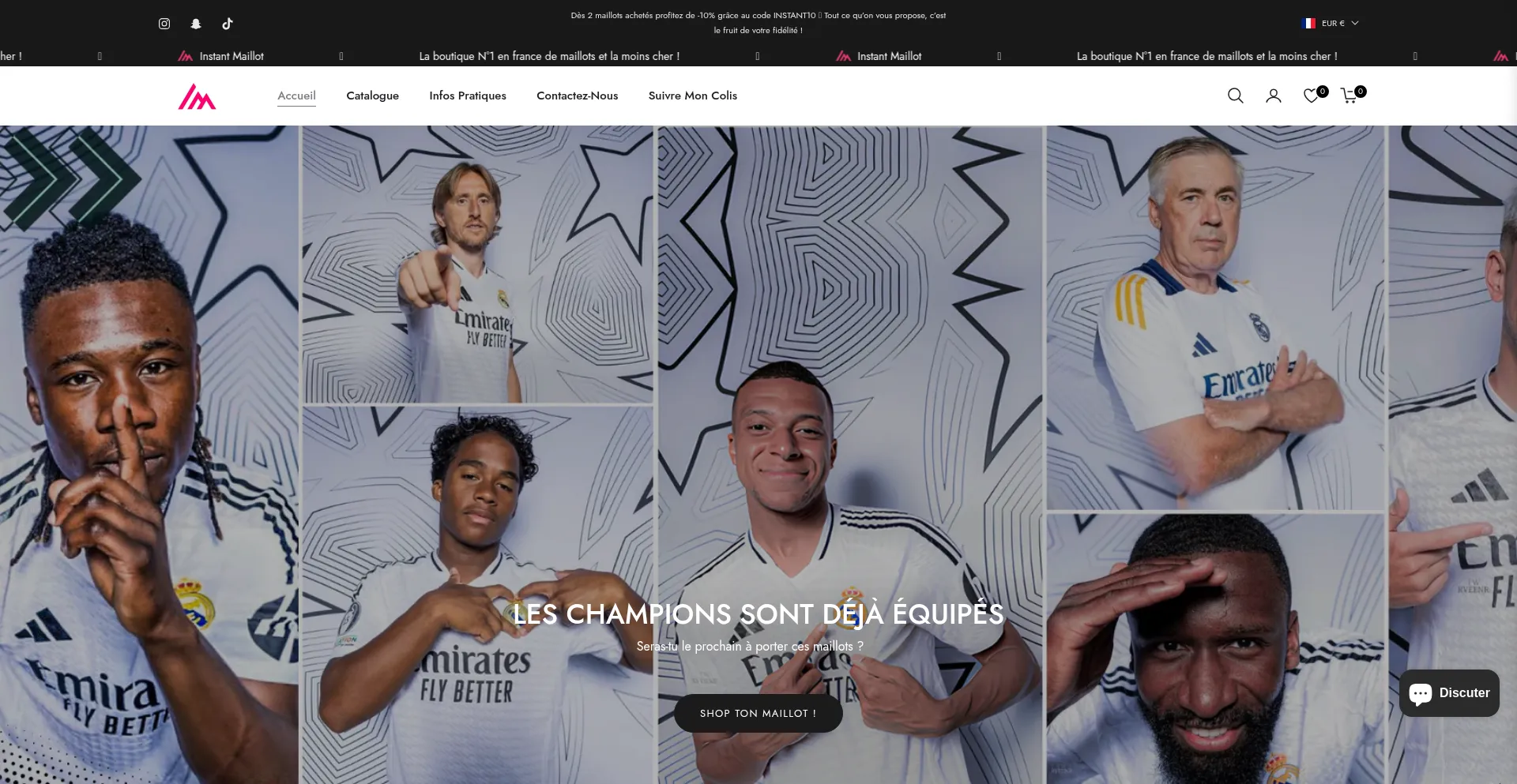 Website screenshot of Instantmaillot.fr