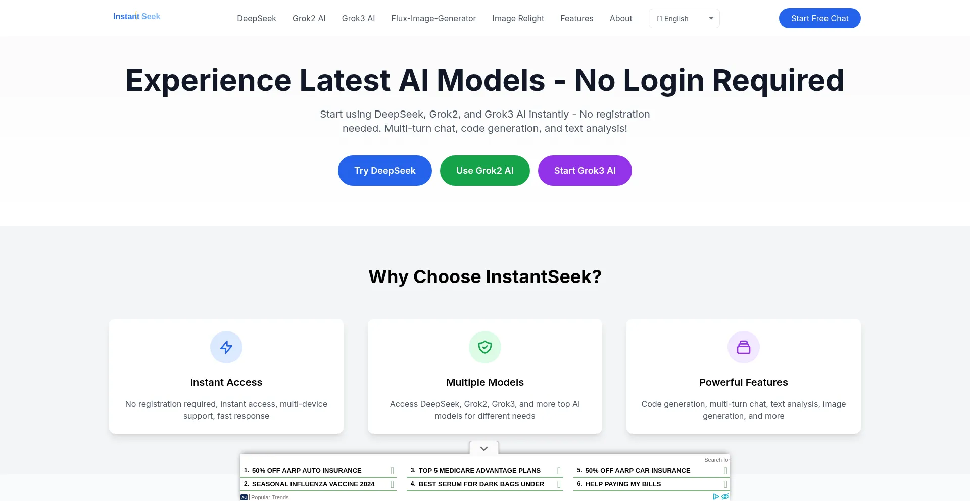 Website screenshot of Instantseek.org