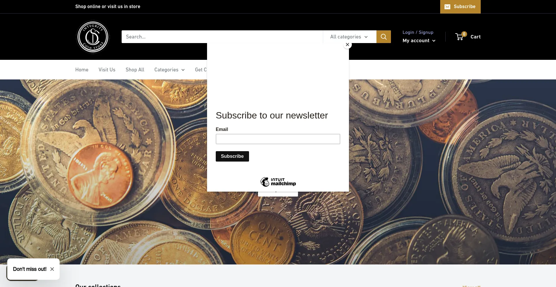 Website screenshot of Integritycoinstore.com