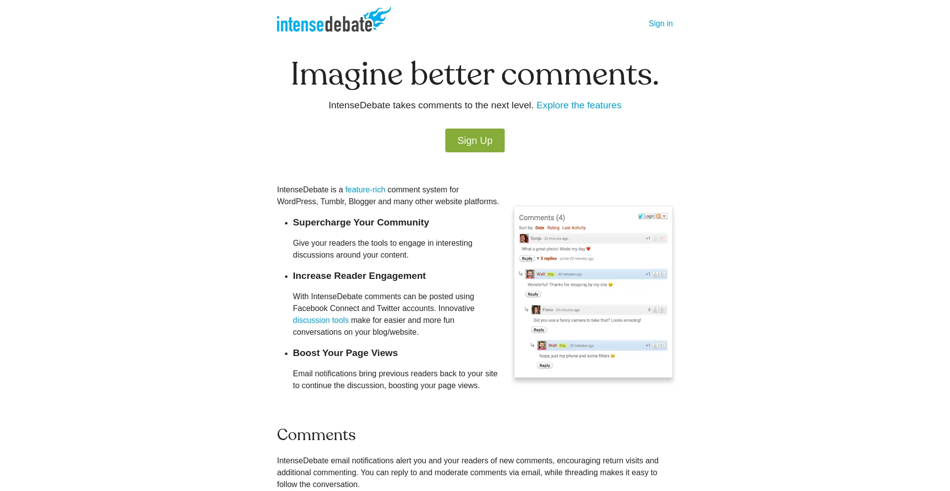 Website screenshot of Intensedebate.com